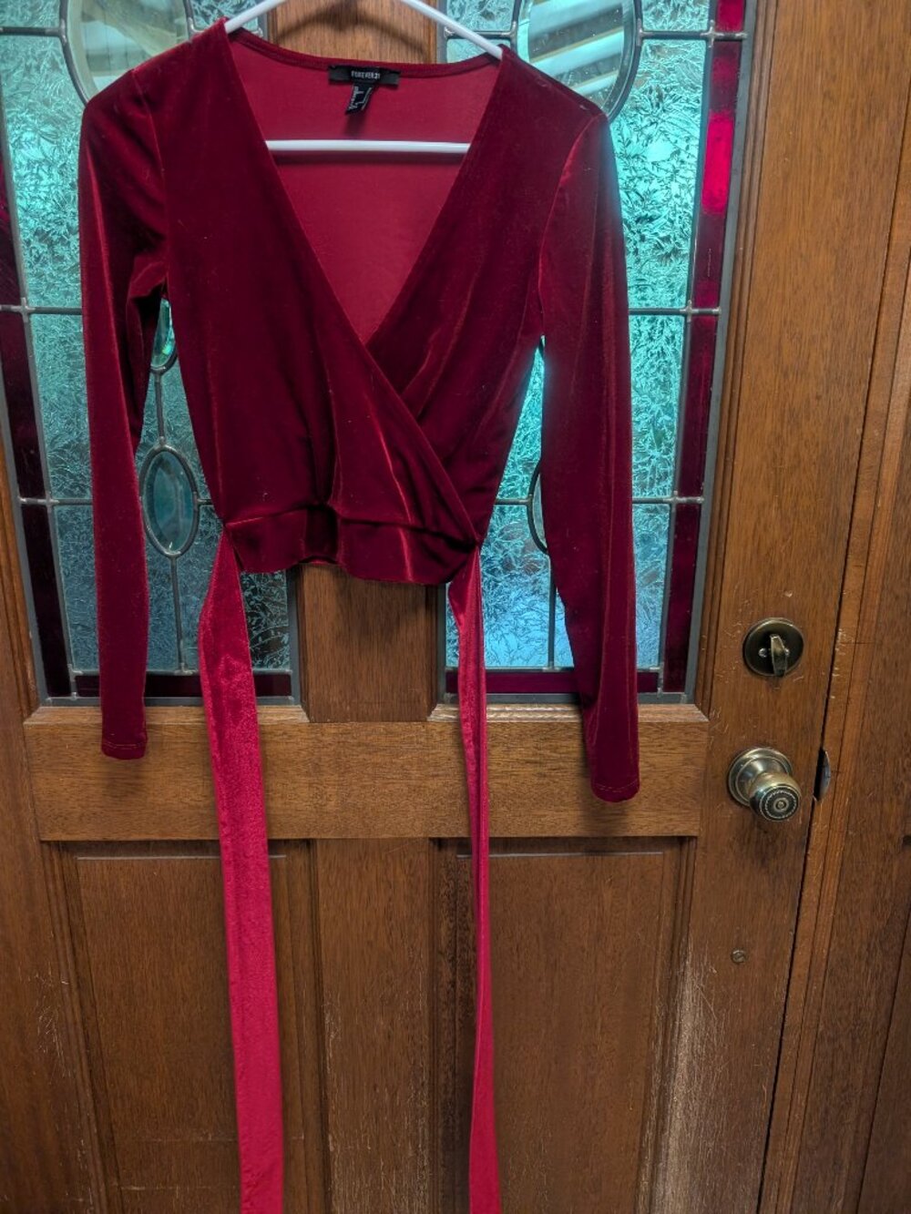 Womens Velour Wrap Crop Top